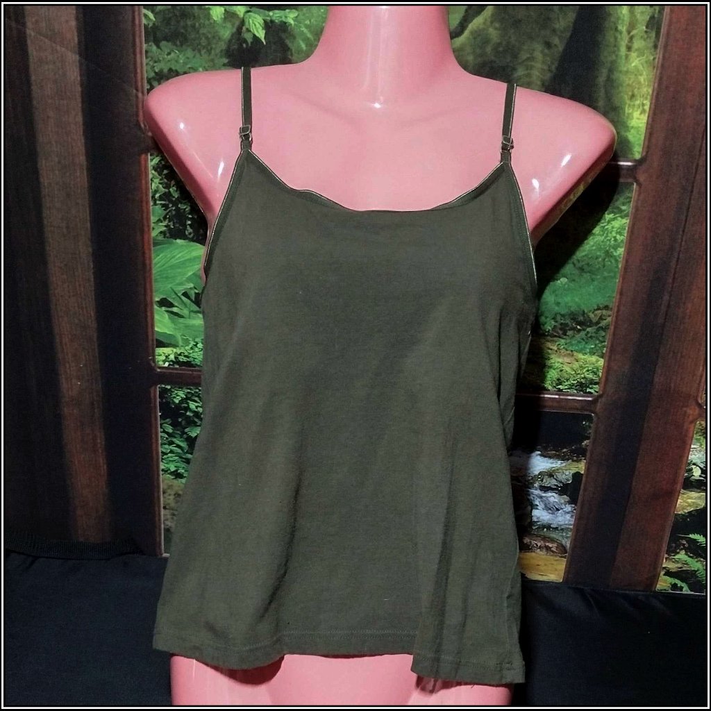 Large - Military Green Halter Top W/Built In Shelf Bra